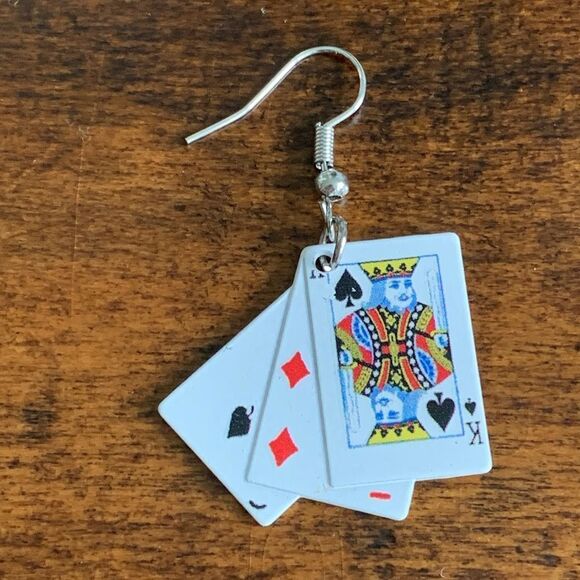 Deck of Cards Earrings, Playing Cards Casino Poker Diamond King Maverick Card - Picture 3 of 9